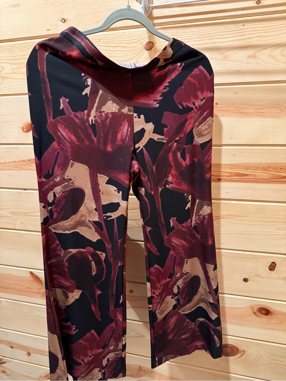 Hutch from Anthropologie Wide-Leg Floral Print Pants in Burgundy & Tan crepe